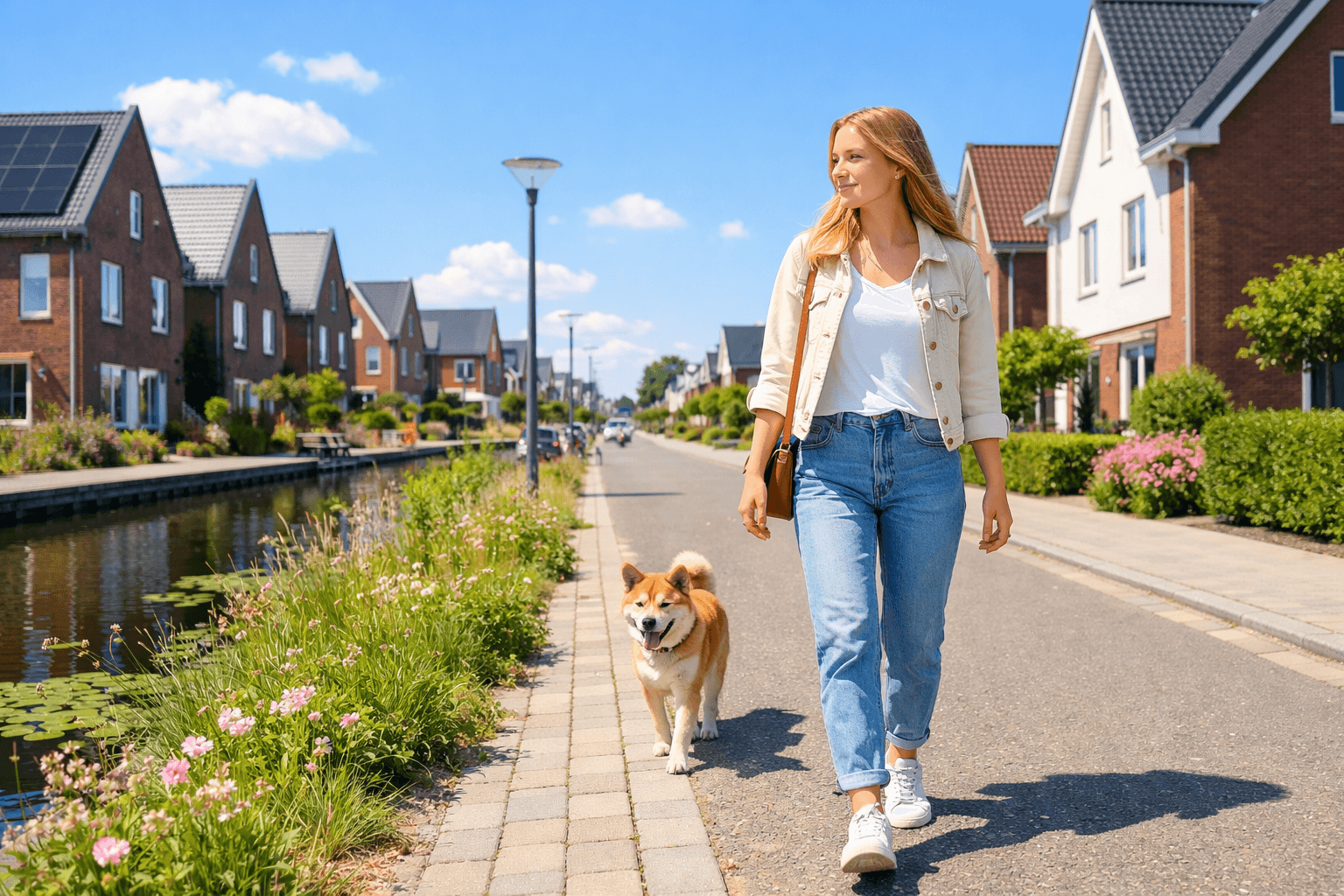 jonge dame met shibu in wijk
