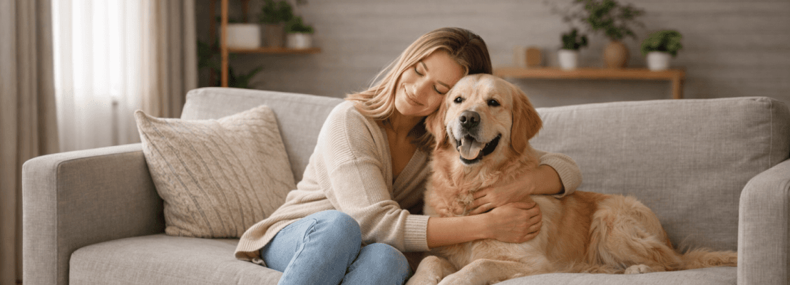 hond met eigenaar in een rustige en vertrouwde omgeving