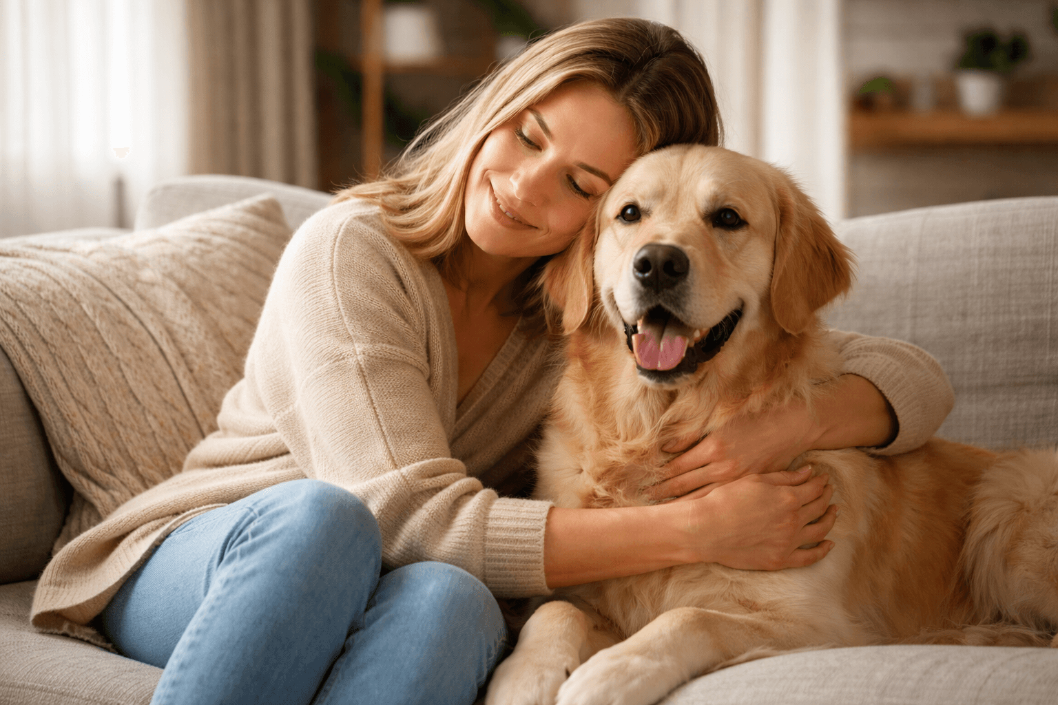 hond met eigenaar in een rustige en vertrouwde omgeving